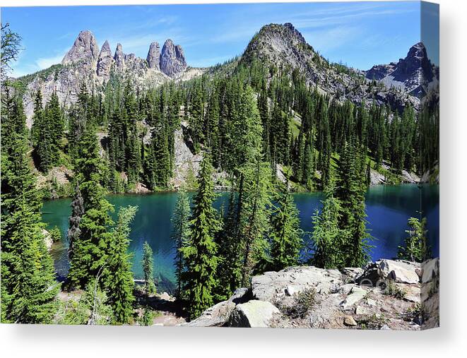 Mountains Canvas Print featuring the photograph Blue Lake by Sylvia Cook