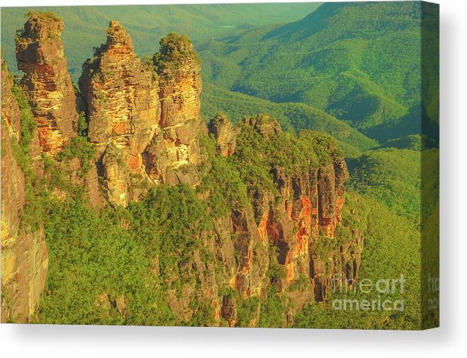 Australia Canvas Print featuring the photograph Blue Mountains Three Sisters by Benny Marty