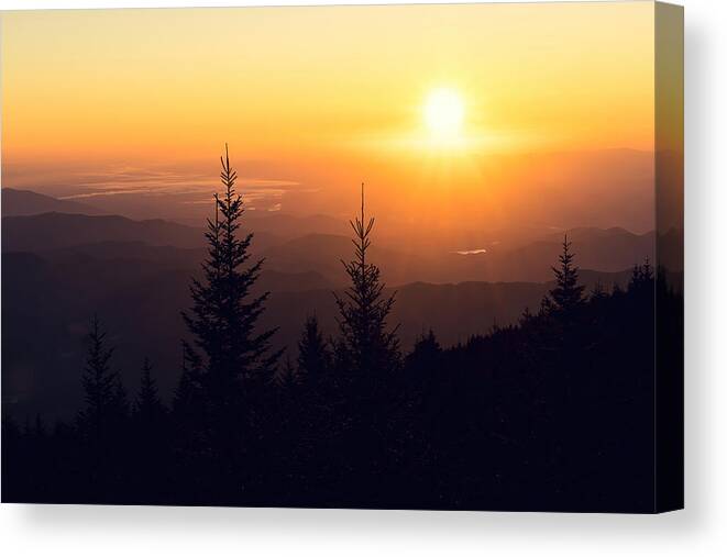 Dawn Canvas Print featuring the photograph Blue Ridge Mountain Sunrise by Serge Skiba