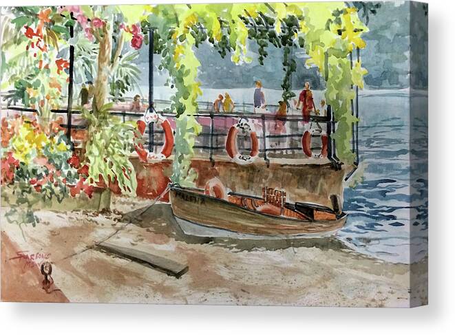 Parsons Canvas Print featuring the painting Boat Dock Luncheon - Northern Italy by Sheila Parsons