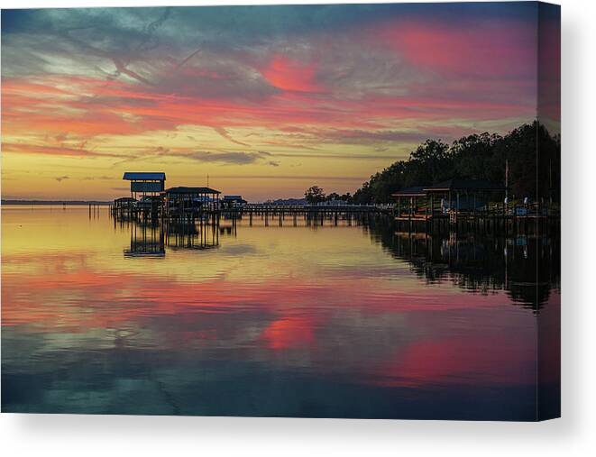 Boat House Canvas Print featuring the photograph Boat House Sunrise by Randall Allen