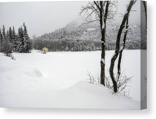 Boat House Canvas Print featuring the photograph Boat House,Winter Echo Lake NH by Michael Hubley