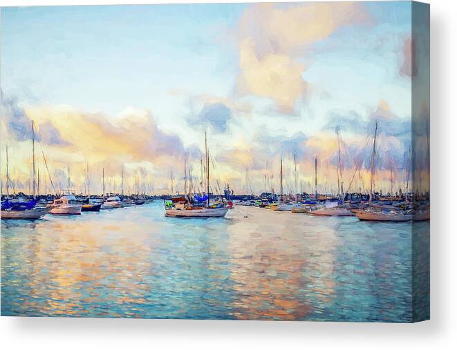 San Diego Canvas Print featuring the digital art Boats Under A Pastel Sky Painterly Effect by Joseph S Giacalone