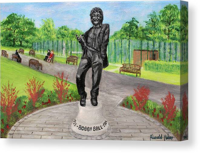 Bobby Ball Canvas Print featuring the painting Bobby Ball Statue - Lowther Gardens Lytham St Annes by Ronald Haber