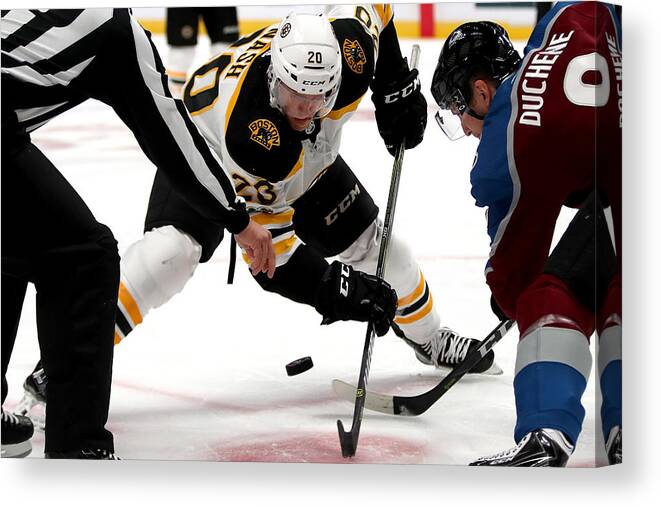 People Canvas Print featuring the photograph Boston Bruins v Colorado Avalanche by Matthew Stockman