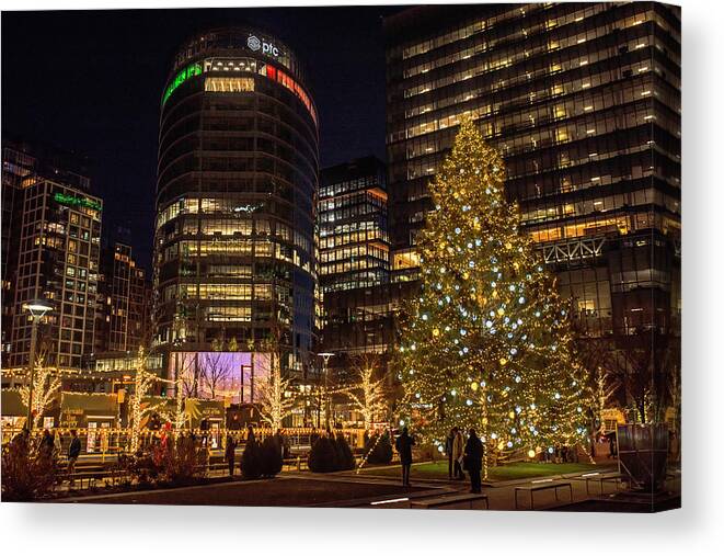 Boston Canvas Print featuring the photograph Boston MA Seaport District Christmas Tree by Toby McGuire