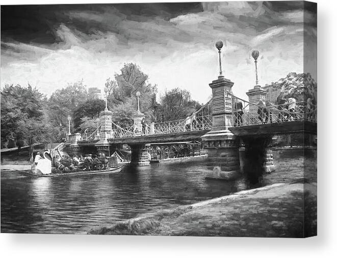 Boston Canvas Print featuring the photograph Boston Public Garden Painterly Black and White by Carol Japp