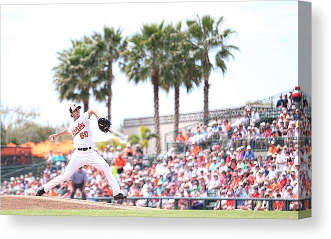 American League Baseball Canvas Print featuring the photograph Boston Red Sox v Baltimore Orioles by Leon Halip