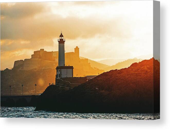 Ibiza Canvas Print featuring the photograph Botafoch Lighthouse by Emilio Lopez