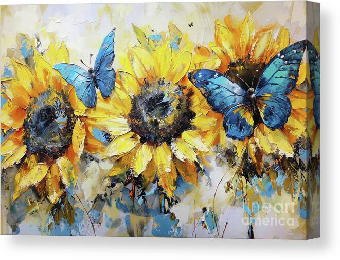 Blue Butterfly Canvas Print featuring the painting Botanical Butterfly Garden by Tina LeCour