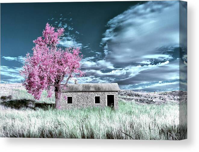 590nm. Canvas Print featuring the photograph Boulder Cabin - Wichita Mountains Wildlife Refuge by William Rainey