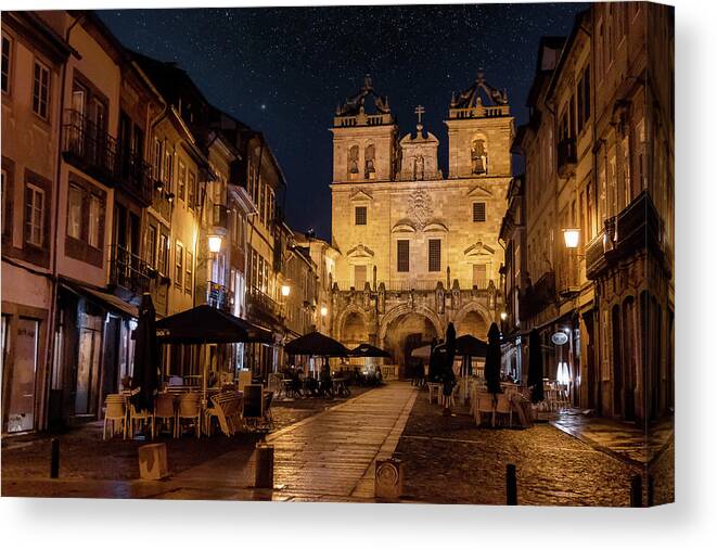 Night Photography Canvas Print featuring the photograph Braga Cathedral by Micah Offman