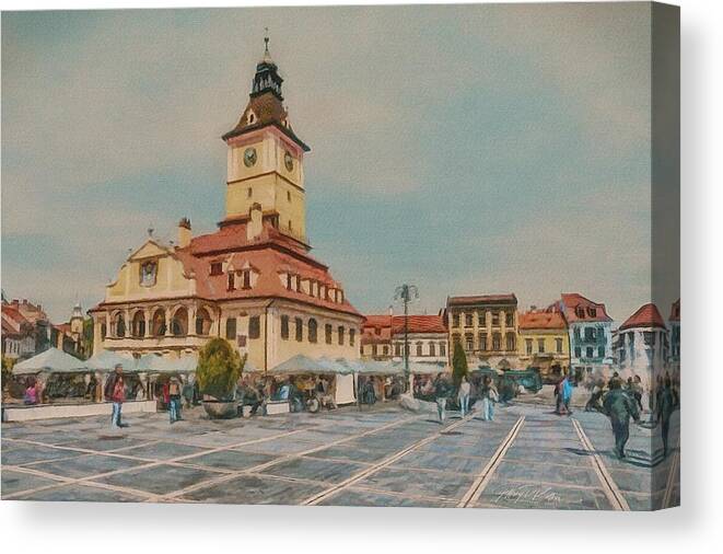 Brasov Canvas Print featuring the painting Brasov Council Square 2 by Jeffrey Kolker