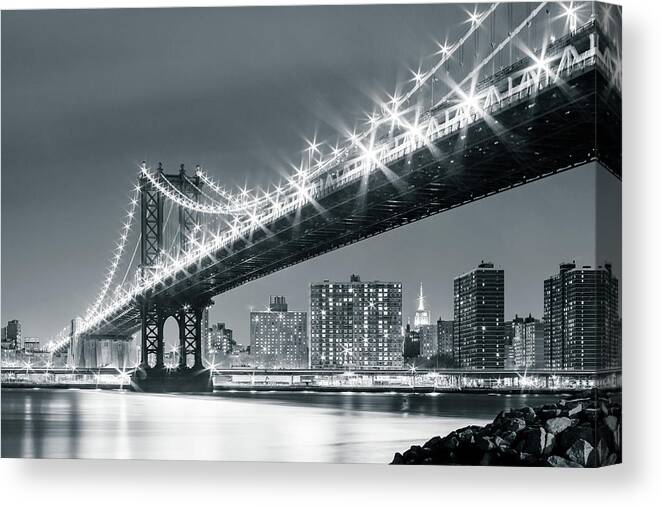 Cityscape Canvas Print featuring the photograph Bridge of Stars by Robert Mintzes