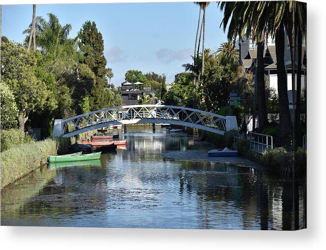 Venice Canvas Print featuring the photograph Bridge over the Venice Canals by Mark Stout