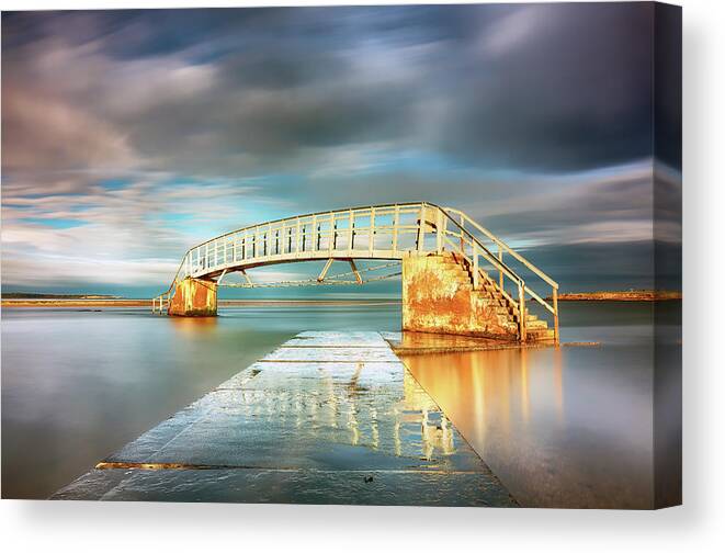 Belhaven Bay Canvas Print featuring the photograph Bridge to knowhere - Belhaven bay by Grant Glendinning