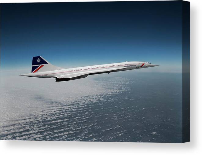 British Airways Canvas Print featuring the mixed media British Airways Supersonic Transport by Erik Simonsen