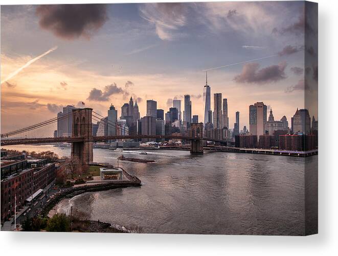 Lower Manhattan Canvas Print featuring the photograph Brooklyn Bridge and Lower Manhattan by Nico De Pasquale Photography