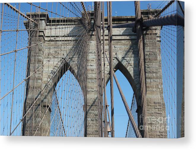 Manhattan Canvas Print featuring the photograph Brooklyn Bridge Close Up by Wilko van de Kamp Fine Photo Art