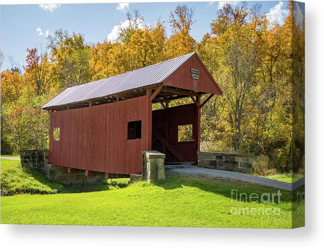 Brownlee Canvas Print featuring the photograph Brownlee Covered Bridge, Washington County, PA by Sturgeon Photography