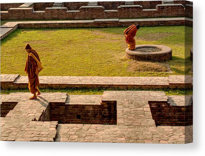 Asian And Indian Ethnicities Canvas Print featuring the photograph Buddhist Monks, Sarnath, Varanasi by Dilwar Mandal