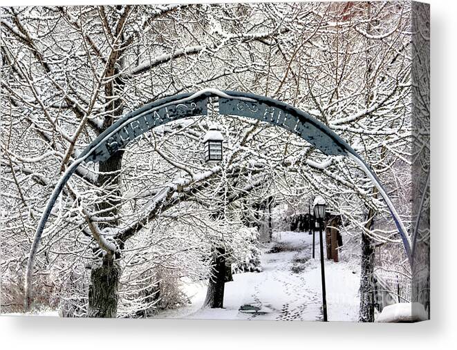 Burial Hill Entrance Canvas Print featuring the photograph Burial Hill Summer St Entrance Winter by Janice Drew
