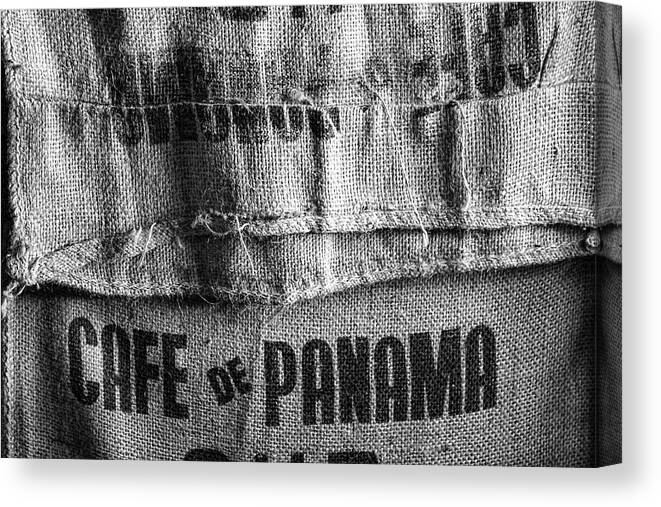 Cafe De Panama Canvas Print featuring the photograph Cafe de Panama burlap sac by Tatiana Travelways
