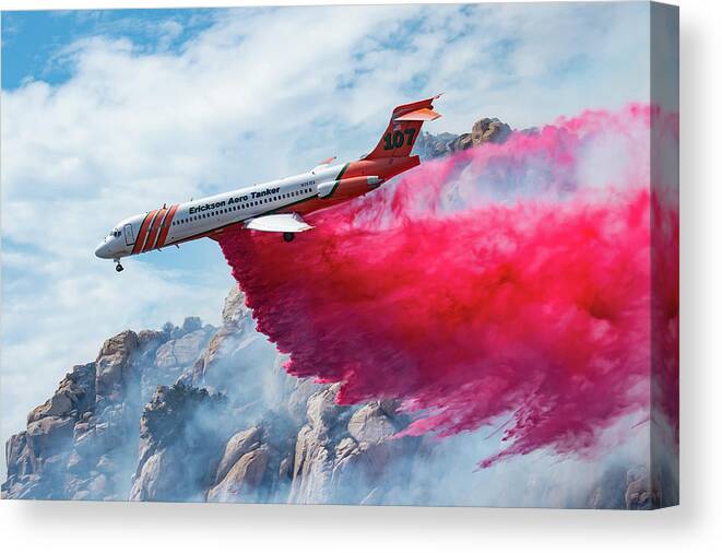 Cal Fire Firefighter Erickson Aerotanker Air Tanker Phos-chek 107 Canvas Print featuring the photograph CalFire107 by Avian Resources