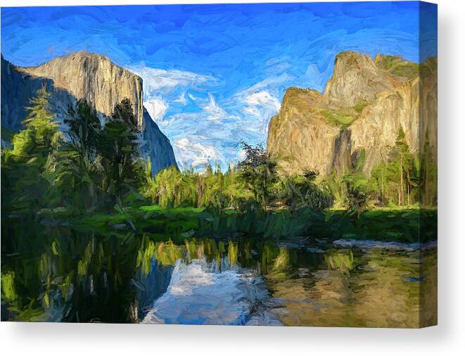 Yosemite Valley Canvas Print featuring the digital art Calmness At Yosemite Valley - Digital Painting by Joseph S Giacalone