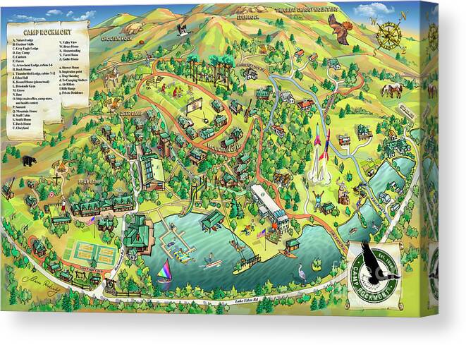 Camp Rockmont Map Illustration Canvas Print featuring the digital art Camp Rockmont Map Illustration by Maria Rabinky