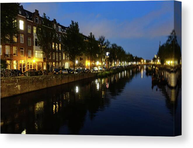 Night Canvas Print featuring the photograph Canal at Night by Marian Tagliarino