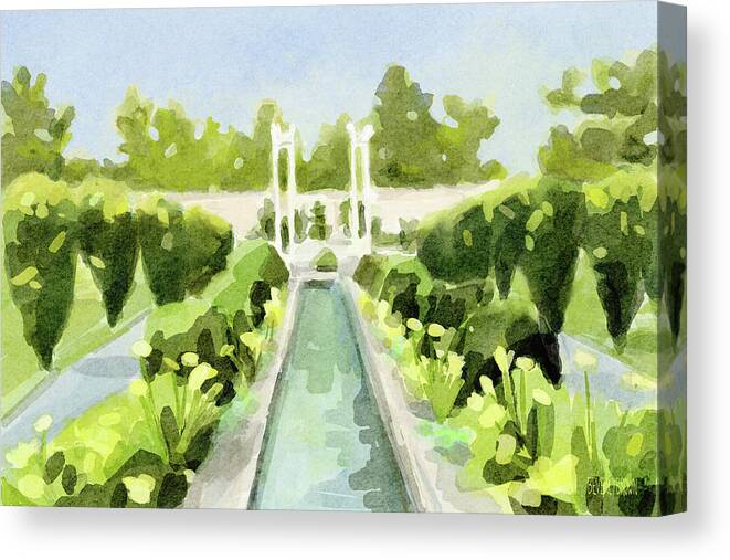 Untermyer Gardens Canvas Print featuring the painting Canal Untermyer Gardens by Beverly Brown