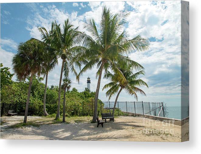 Cape Canvas Print featuring the photograph Cape Florida Lighthouse and Palm Trees on Key Biscayne by Beachtown Views