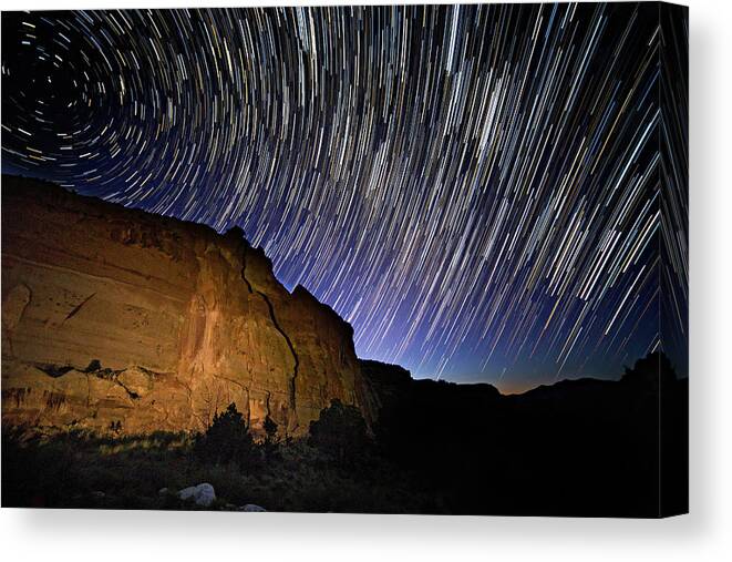 Startrail Canvas Print featuring the photograph Capitol Reef Star Trail by Wesley Aston