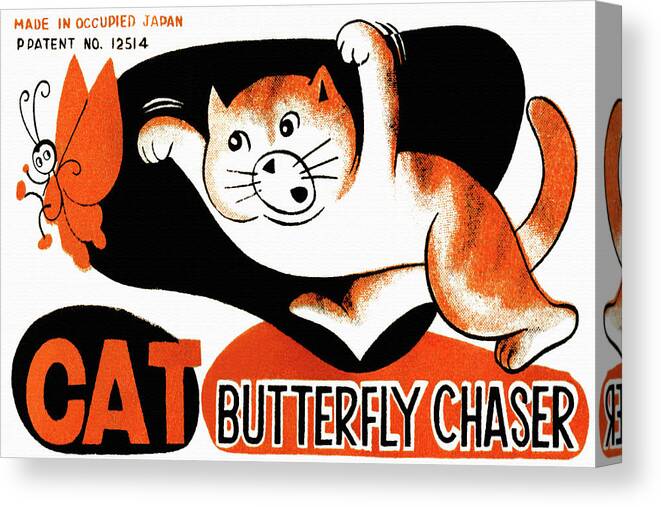 Vintage Toy Posters Canvas Print featuring the drawing Cat Butterfly Chaser by Vintage Toy Posters