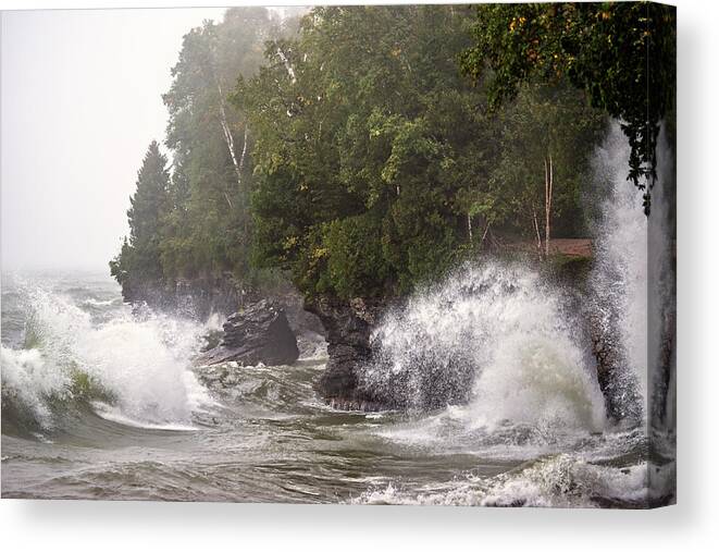 Fury Canvas Print featuring the photograph Cave Point Fury - Cave Point County Park at Door County WI by Peter Herman