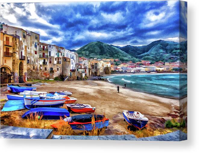 Italy Canvas Print featuring the photograph Cefalu Waterfront by Monroe Payne