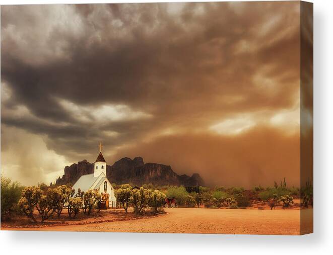 Arizona Canvas Print featuring the photograph Chapel in the Storm by Rick Furmanek