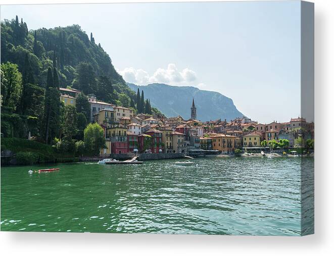 Charismatic Varenna Canvas Print featuring the photograph Charismatic Varenna Lake Como Italy - Picture Perfect Waterfront by Georgia Mizuleva