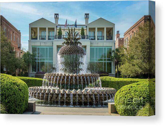 Charleston Canvas Print featuring the photograph Charleston Pineapple Fountain by Sturgeon Photography