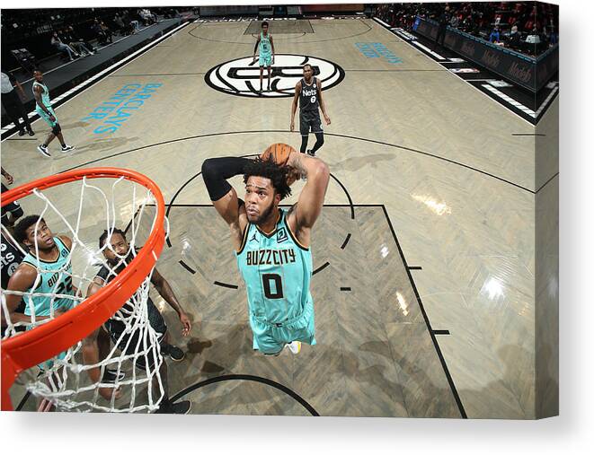 Miles Bridges Canvas Print featuring the photograph Charlotte Hornets v Brooklyn Nets by Nathaniel S. Butler