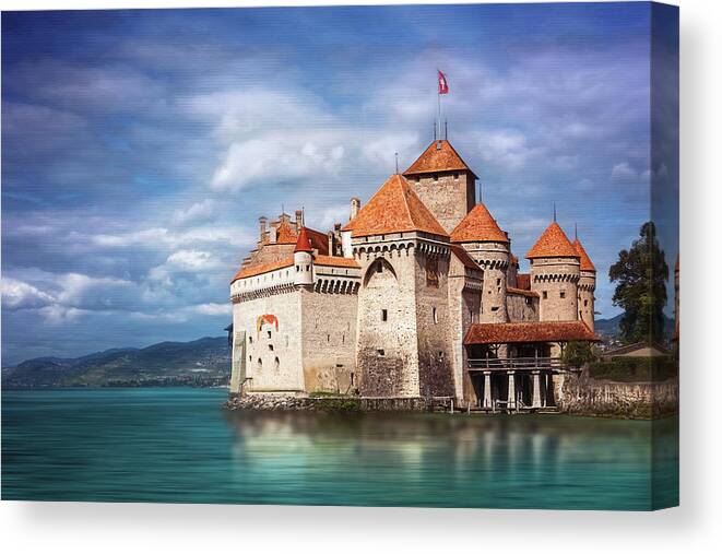 Chateau De Chillon Canvas Print featuring the photograph Chateau de Chillon Montreux Switzerland by Carol Japp
