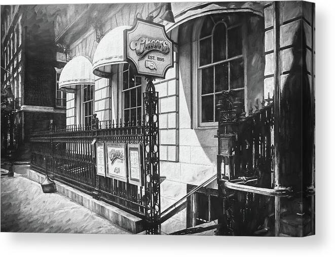 Boston Canvas Print featuring the photograph Cheers Bar Beacon Hill Boston Black and White by Carol Japp