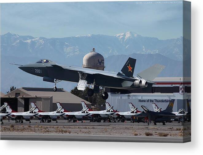 China Canvas Print featuring the digital art Chengdu J-20 at Nellis AFB by Custom Aviation Art