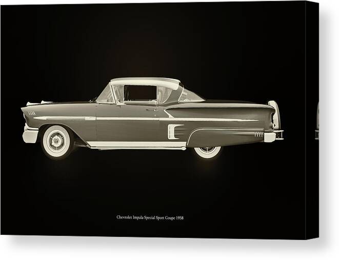 1950s Canvas Print featuring the photograph Chevrolet Impala Special Sport 1958 Black and White by Jan Keteleer