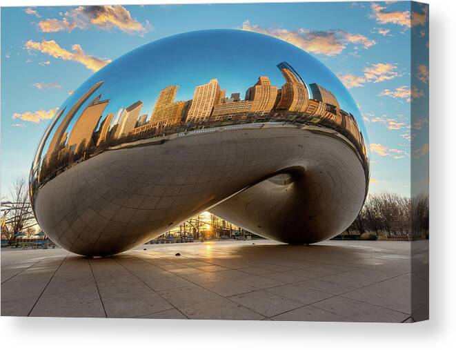 Chicago Cloud Gate Canvas Print featuring the photograph Chicago Cloud Gate at Sunrise by Sebastian Musial