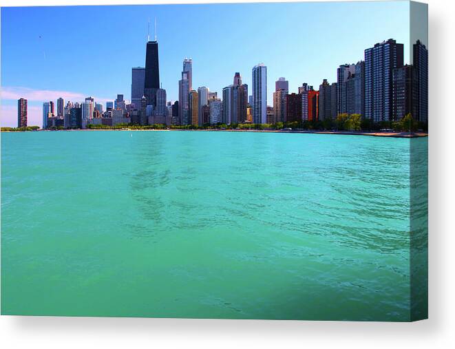 Chicago Skyline Canvas Print featuring the photograph Chicago Skyline Teal Water by Patrick Malon