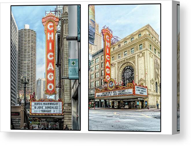 Chicago Theatre Black And White Canvas Print featuring the photograph Chicago Theatre Poster Color by Sharon Popek