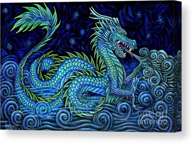 Chinese Dragon Canvas Print featuring the drawing Chinese Azure Dragon by Rebecca Wang