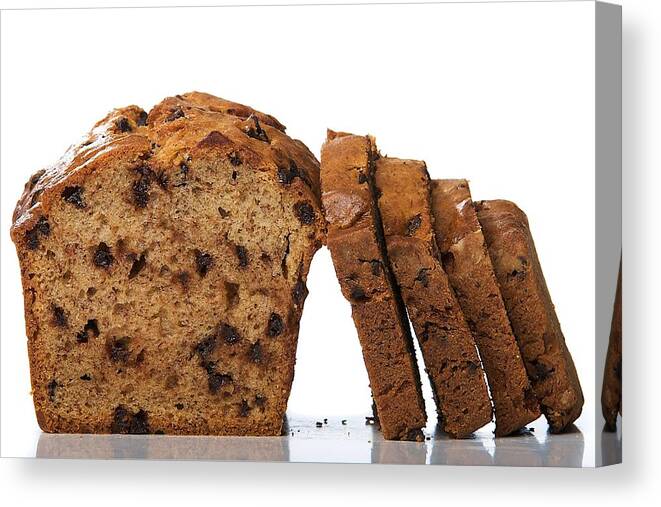 White Background Canvas Print featuring the photograph Chocolate Banana Bread by www.evanphoto.ca Dennis Evans